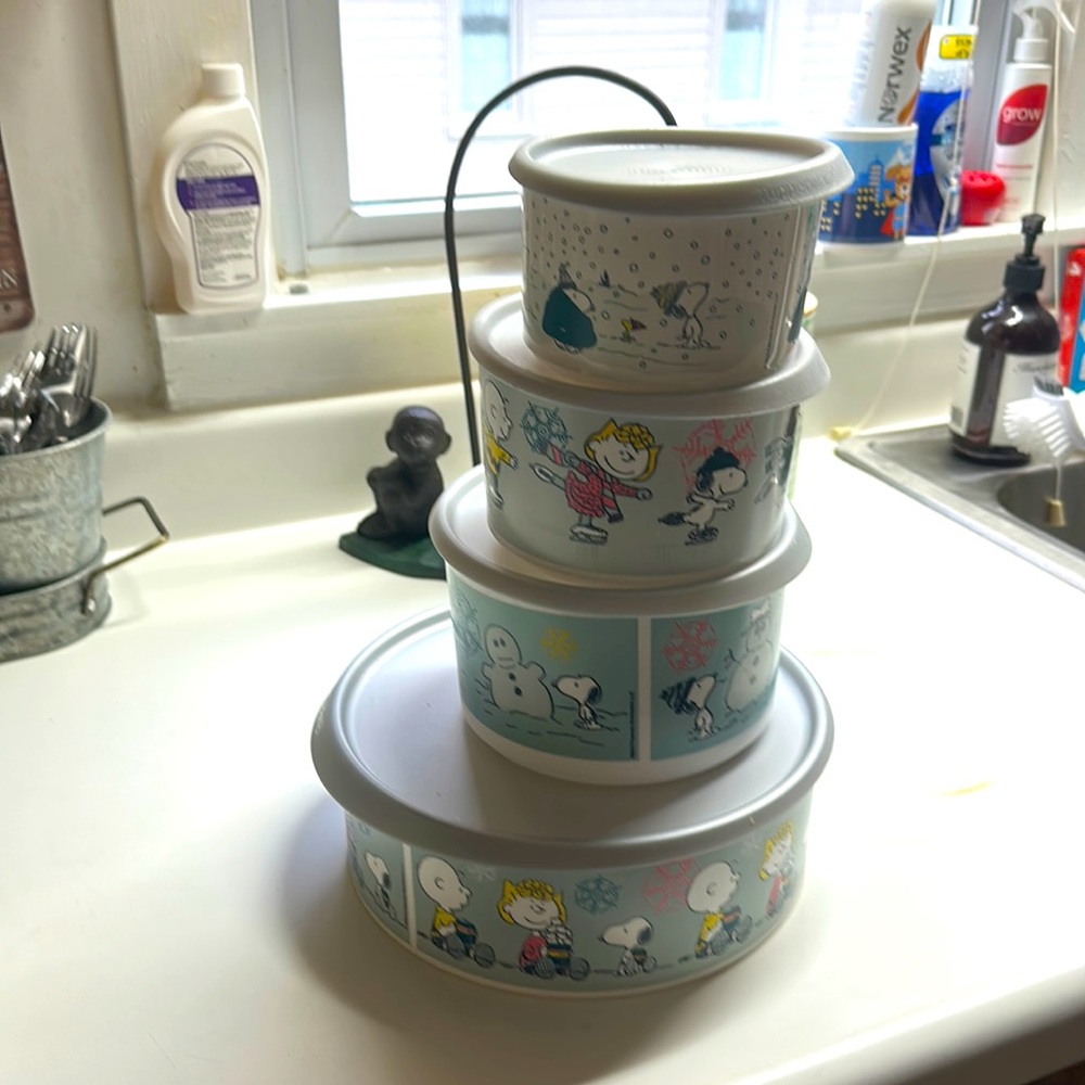Tupperware SNOOPY PEANUTS CHARLIE BROWN Canister Set. Never used!!